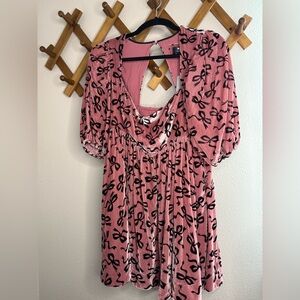 Anthropologie Pink Dress with Black Bow Pattern